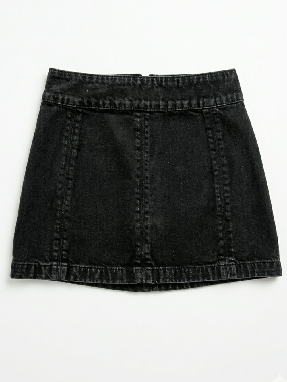 Free People Modern Femme Black Denim Mini Skirt Size 2 Structured Stretch